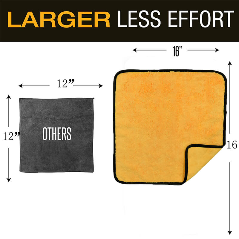 Long/Short Hair Microfiber Towel (16"x16", 380GSM, Pack of 24) - CarCarez Auto Detailing Products and Car Wash Supplies