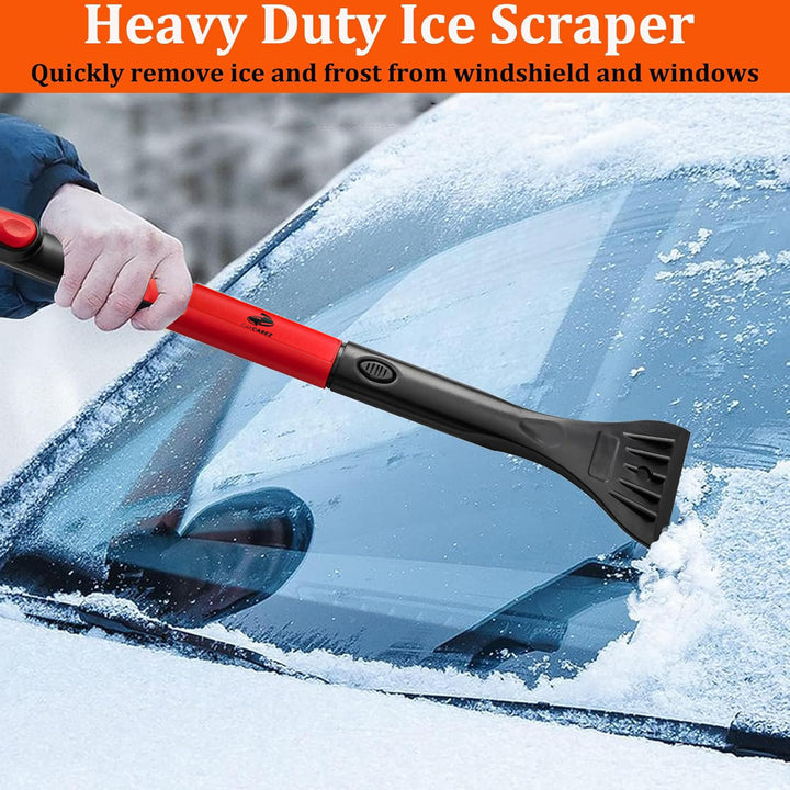 Snow brush for cars with a sturdy handle and soft bristles, designed for removing snow from windshields, windows, and vehicle surfaces.