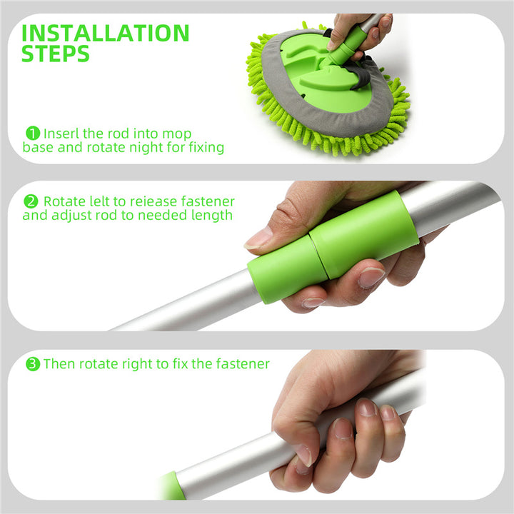 3-in-1 Chenille Wash Mop & Window Cleaner w. Removable Car Wash Mitt (3.75 ft.) - CarCarez Auto Detailing Products and Car Wash Supplies