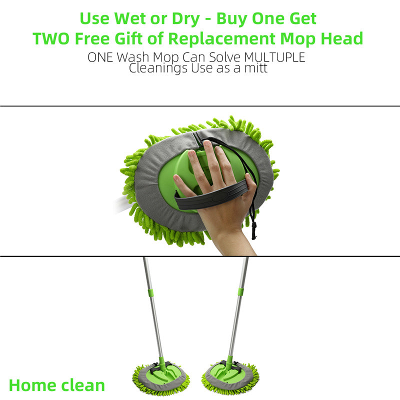 3-in-1 Chenille Wash Mop & Window Cleaner w. Removable Car Wash Mitt (3.75 ft.) - CarCarez Auto Detailing Products and Car Wash Supplies