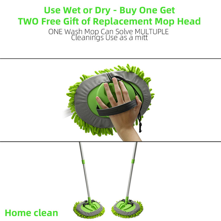 3-in-1 Chenille Wash Mop & Window Cleaner w. Removable Car Wash Mitt (3.75 ft.) - CarCarez Auto Detailing Products and Car Wash Supplies