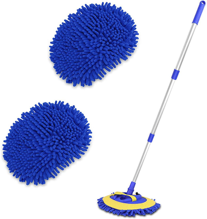 2-in-1 Telescopic Chenille Car Wash Mop w. Removable Wash Mitt (1.75-3.75 ft. Extension) - CarCarez Auto Detailing Products and Car Wash Supplies