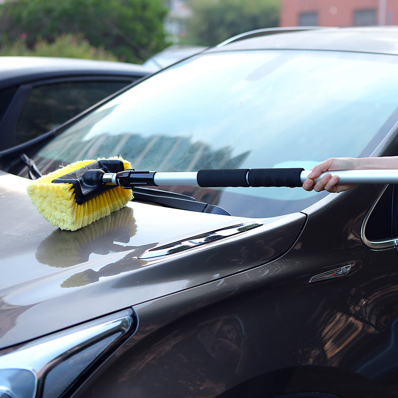 Car Wash 10" Brush Head with Extension Long Handle Flow-Thru Pole for Detailing Washing Vehicles, Boats, RVs, ATVs - CarCarez Professional Auto Detailing and Cleaning Products