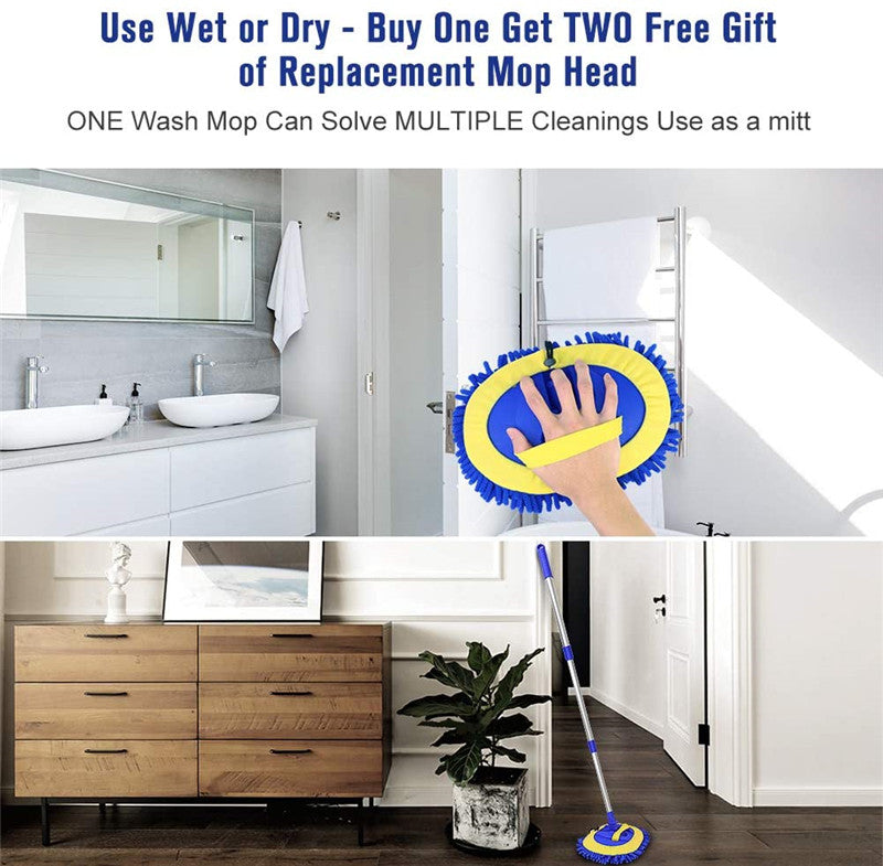 2-in-1 Telescopic Chenille Car Wash Mop w. Removable Wash Mitt (1.75-3.75 ft. Extension) - CarCarez Auto Detailing Products and Car Wash Supplies
