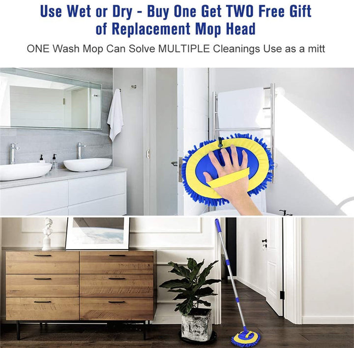 2-in-1 Telescopic Chenille Car Wash Mop w. Removable Wash Mitt (1.75-3.75 ft. Extension) - CarCarez Auto Detailing Products and Car Wash Supplies