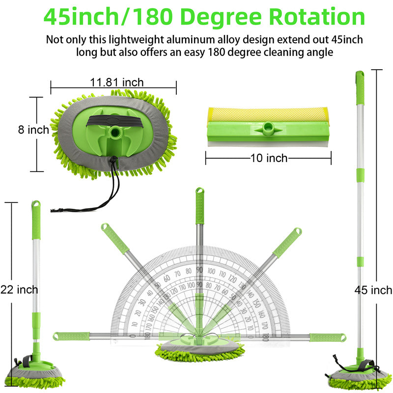 3-in-1 Chenille Wash Mop & Window Cleaner w. Removable Car Wash Mitt (3.75 ft.) - CarCarez Auto Detailing Products and Car Wash Supplies