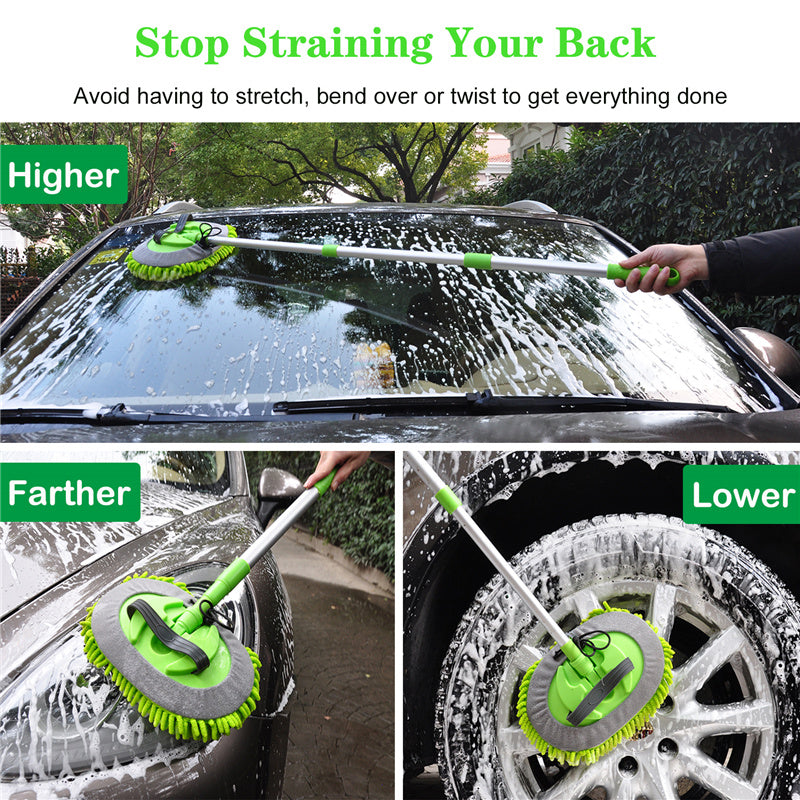 3-in-1 Chenille Wash Mop & Window Cleaner w. Removable Car Wash Mitt (3.75 ft.) - CarCarez Auto Detailing Products and Car Wash Supplies