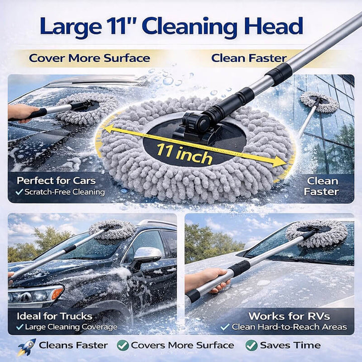 11" Chenille Microfiber Car Wash Mop – Replacement Cover, Base & Full Cleaning Kit