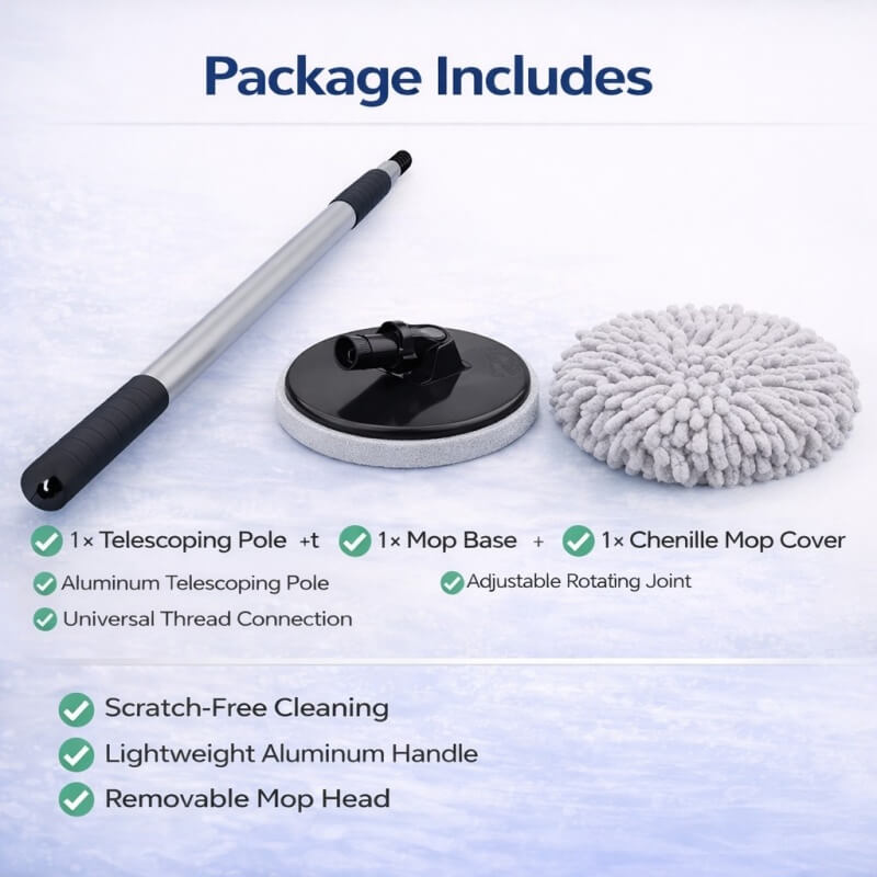 11" Chenille Microfiber Car Wash Mop – Replacement Cover, Base & Full Cleaning Kit