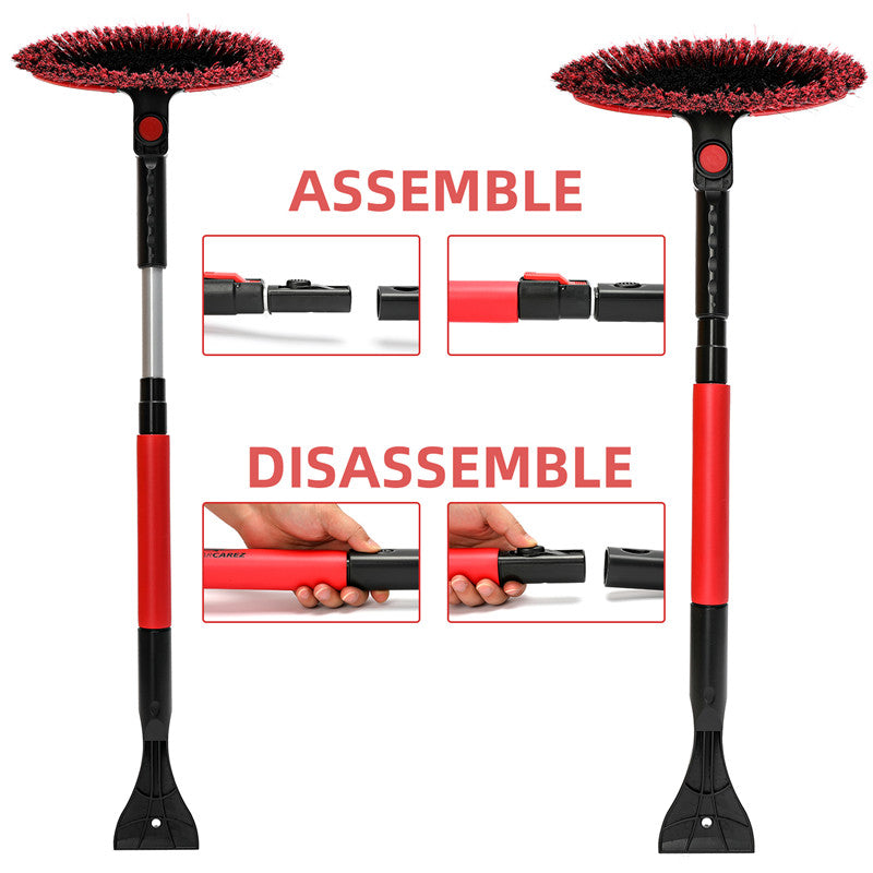 3-in-1 Heavy Duty Snow Removal Brush w. Ice Scraper (2.6-3.4 ft. Extension) - CarCarez Auto Detailing Products and Car Wash Supplies