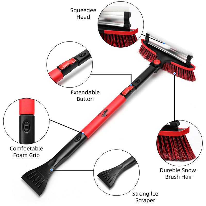3-in-1 Heavy Duty Snow Removal Brush w. Ice Scraper (2.6-3.4 ft. Extension) - CarCarez Auto Detailing Products and Car Wash Supplies