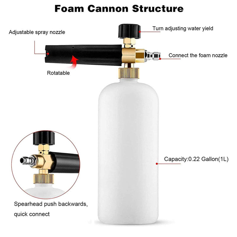 Pressure Washer Foam Cannon with Dual-Connector Tool, Pressure Washer Foam  Lance Jet Wash Sprayer with M22-14 and 1/4 Inch Quick Connect, Adjustable