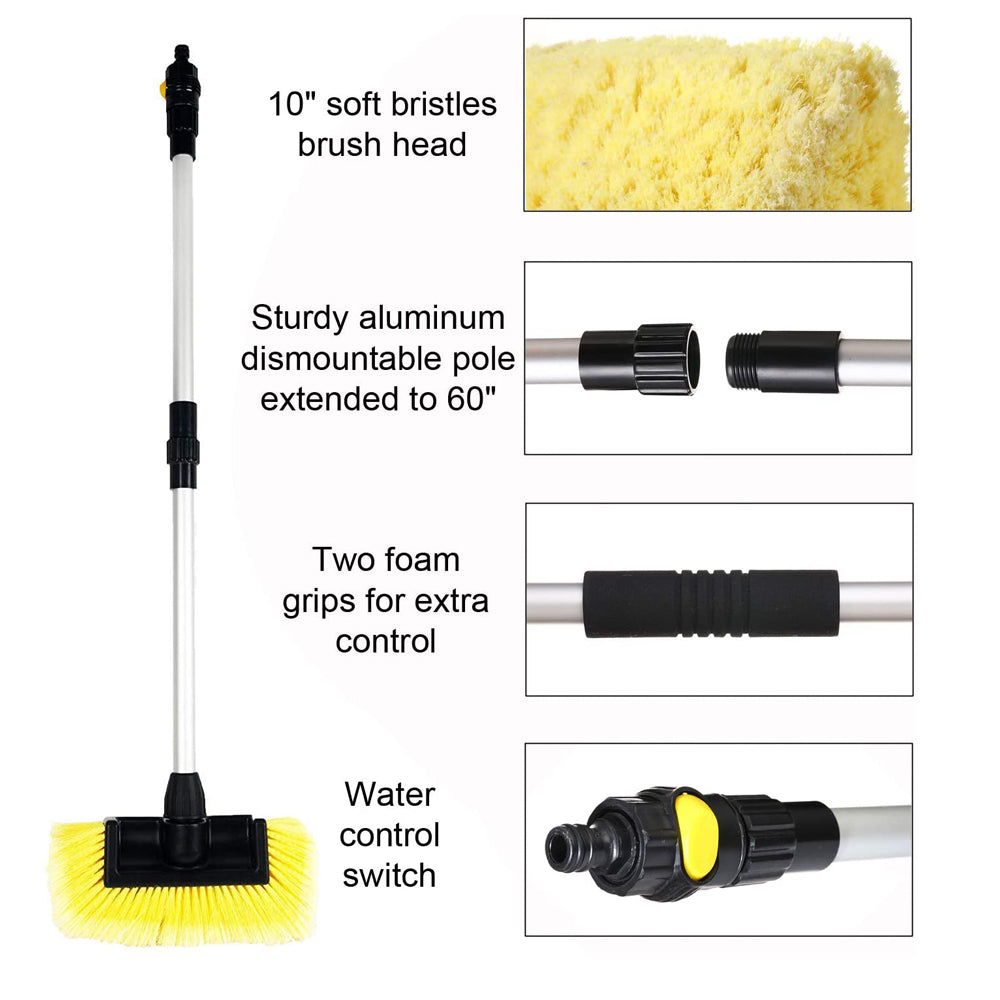10"/12" Flow-Thru Brush Head w. Adjustable Pole & On/Off Switch (1.3'-5 ft. Extension) - CarCarez Auto Detailing Products and Car Wash Supplies