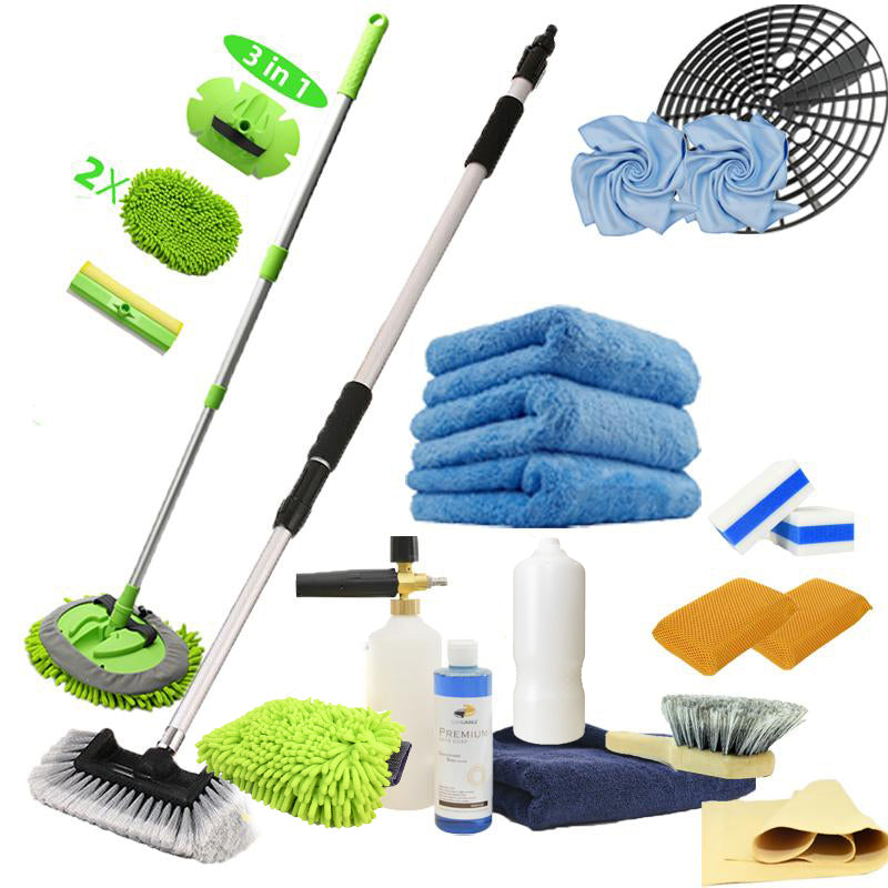 Docazoo DocaPole 5-12 Foot Car Cleaning Kit Car Wash Kit with Soft Car Wash Brush, Car Squeegee, Car Wash Mitt (2x), Microfiber Cleaning