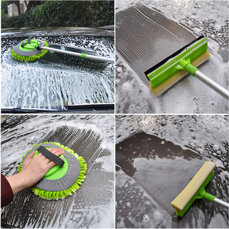 2 In 1 Chenille Microfiber Car Wash Mop Mitt With Aluminum Alloy Long  Handle, Adjustable Car Wash Scratch Free Cleaning Tool Dust Brush